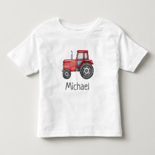 Camiseta Infantil Trator Vermelho Fofo Personalizado Fazenda Aquarel