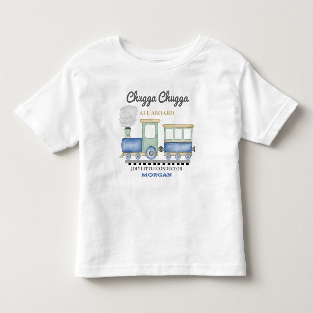 Camiseta Infantil Trem Azul de Aniversário de Menino de Qualquer Ida (Frente)