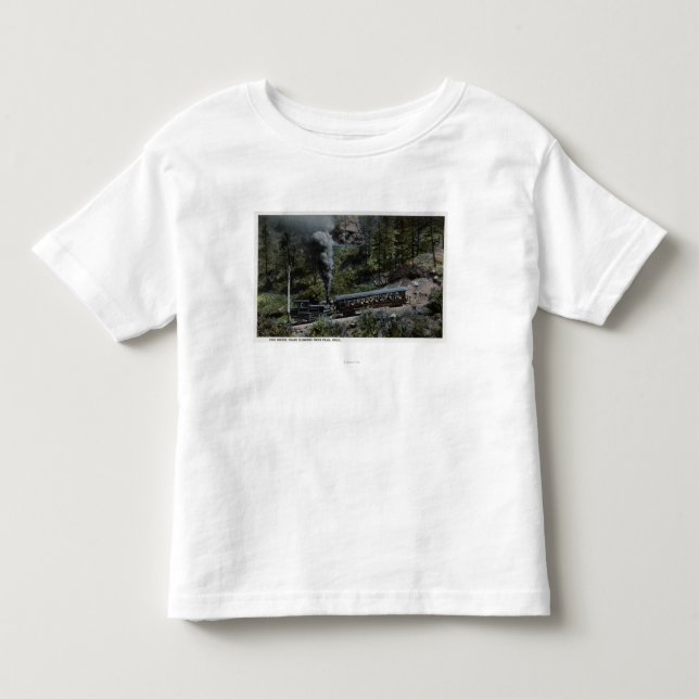 Camiseta Infantil Trem da roda da roda denteada que escala acima (Frente)