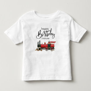 Camiseta Infantil Trem Vermelho Feliz Aniversário "Seu Nome"