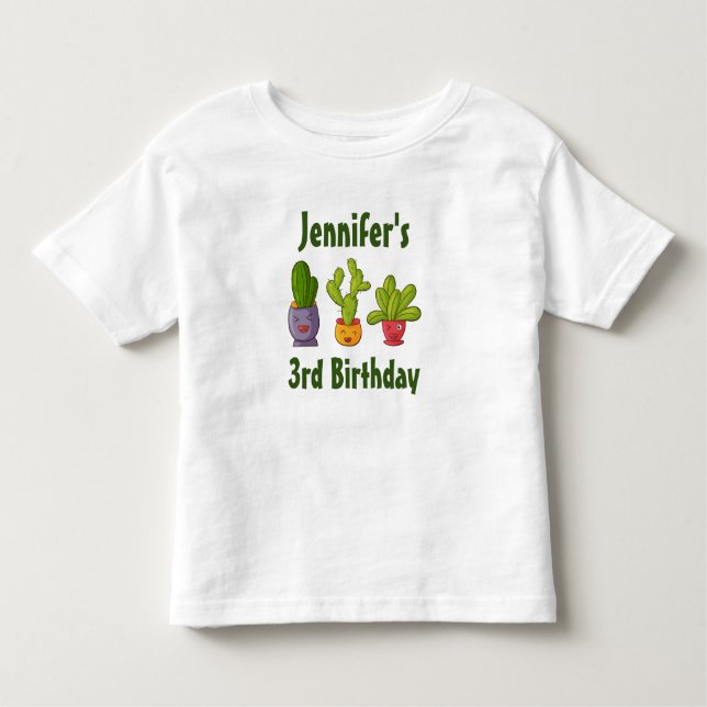 Camiseta Infantil Três cactus bonitos em Potes de flores se divertem (Frente)