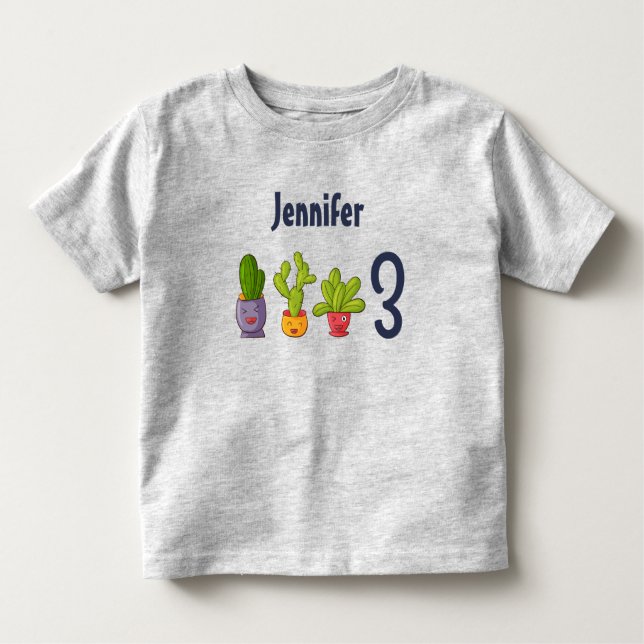 Camiseta Infantil Três cactus bonitos em Potes de flores se divertem (Frente)