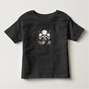 Camiseta Infantil Três crânios com motocicleta Red Chopper