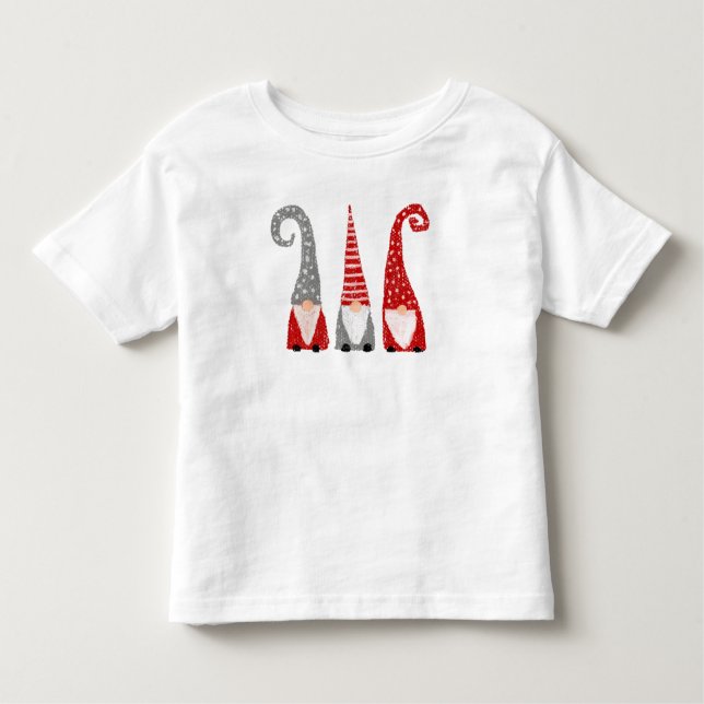 Camiseta Infantil Três Gnomos na Mão de Natal Desenhado Feriado Engr (Frente)