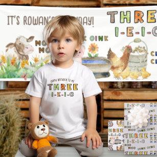 Camiseta Infantil Três-i-e-i-o-aniversário de 3 anos Fazenda Rhyme
