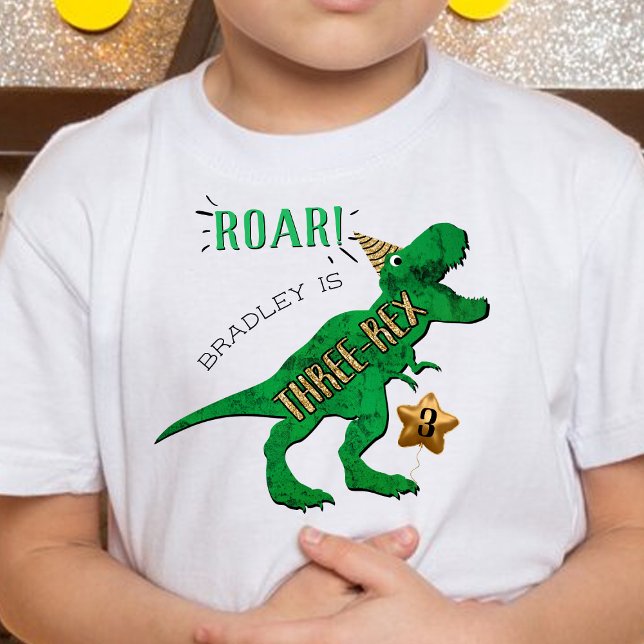 Camiseta Infantil Três-Rex Dinossauro 3º Aniversário (Criador carregado)