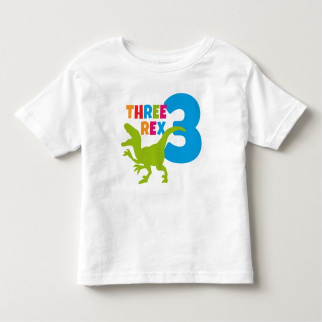 Camiseta Infantil Três Rex Toddler aniversário de 3 anos White (Frente)