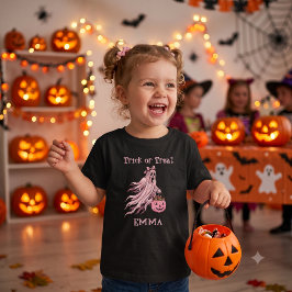 Camiseta Infantil Trick or Treat Vintage Fantasma Rosa Nome Personal