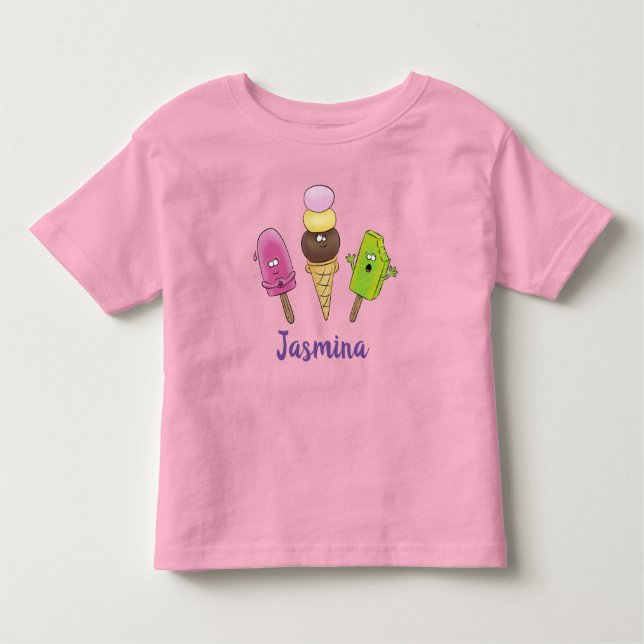 Camiseta Infantil Trio de desenho animado de picolé de sorvete engra (Frente)