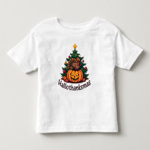 Camiseta Infantil Trio de Hallothanksmas: Abóbora, Turquia e Natal