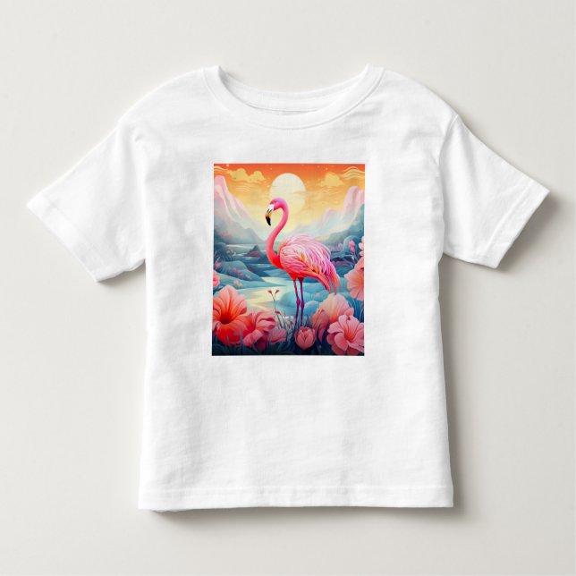 Camiseta Infantil Tropical Flamingo com Flores (Frente)