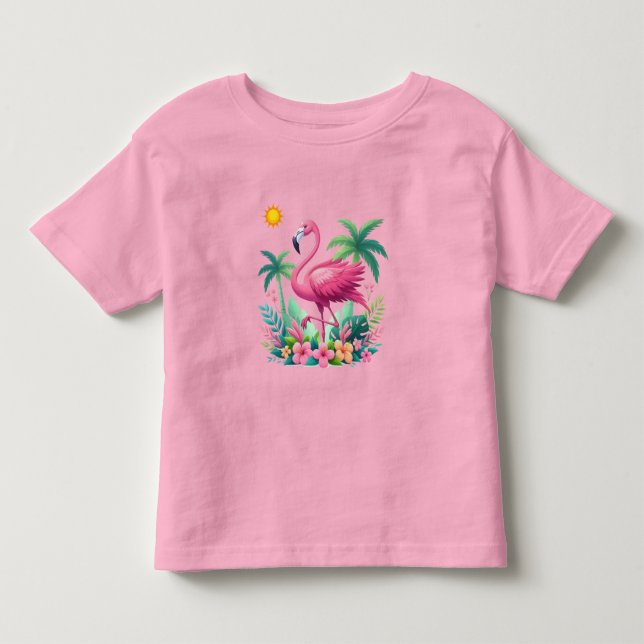 Camiseta Infantil Tropical/Flórida rosa flamingo (Frente)