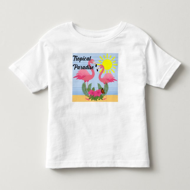 Camiseta Infantil Tropical Paraíso Rosa Flamingo - Toddler Fine Jer (Frente)