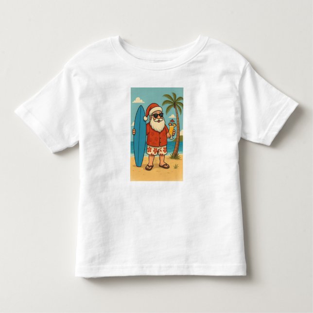 Camiseta Infantil Tropical Santa Vibes T-Shirt | Cool Summer Christm (Frente)