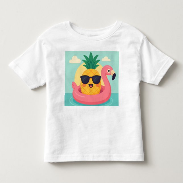 Camiseta Infantil Tropicool-Pineapple Flamingo Float Summer T-Shirt (Frente)