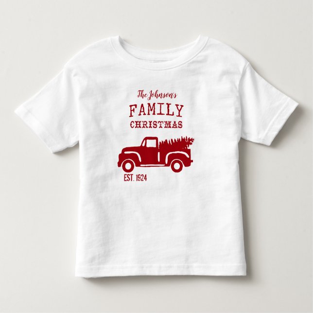 Camiseta Infantil Truck Red da Fazenda da Família (Frente)