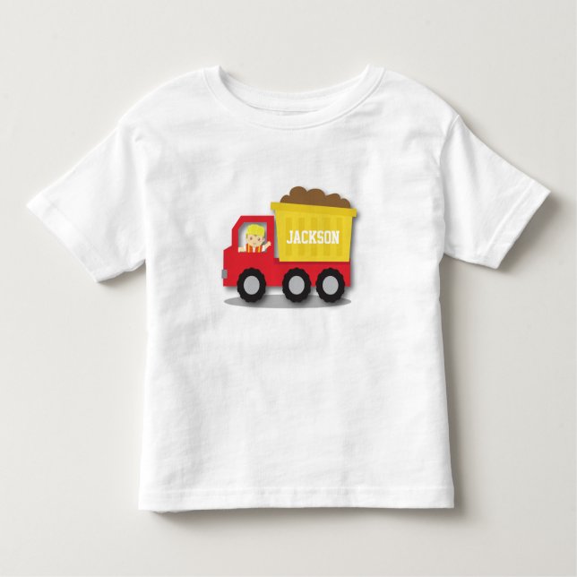 Camiseta Infantil Truque de Despejo Vermelho do Construtor de Menino (Frente)