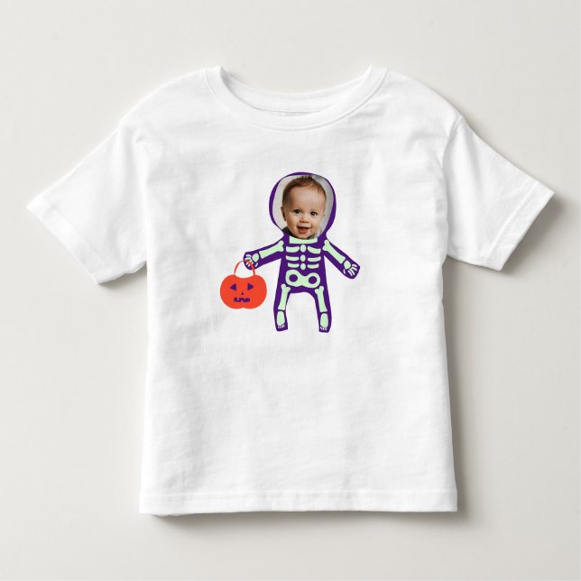 Camiseta Infantil Truque de foto personalizado ou trate o esqueleto  (Frente)