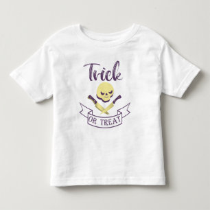 Camiseta Infantil Truque ou tratamento de ossos cruzados do crânio