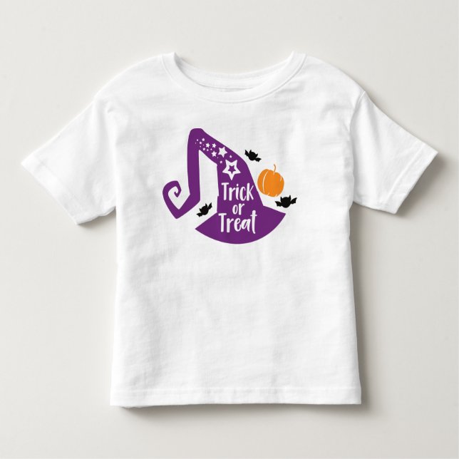 Camiseta Infantil Truque Ou Tratar, Chapéu De Bruxas, Morcegos, Estr (Frente)