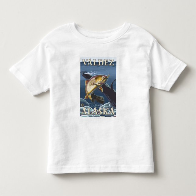 Camiseta Infantil Truta que pesca o secção transversal - Valdez, (Frente)