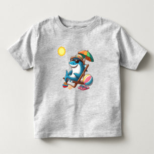 Camiseta Infantil Tubarão-cartoon gritante/praia
