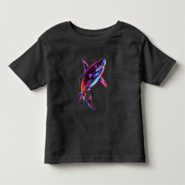Camiseta Infantil Tubarão Neon Vibrante Oceano Digital Moderno