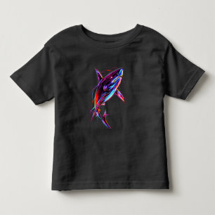 Camiseta Infantil Tubarão Neon Vibrante Oceano Digital Moderno