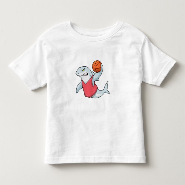 Camiseta Infantil Tubarão no Esporte com Basquete (Frente)