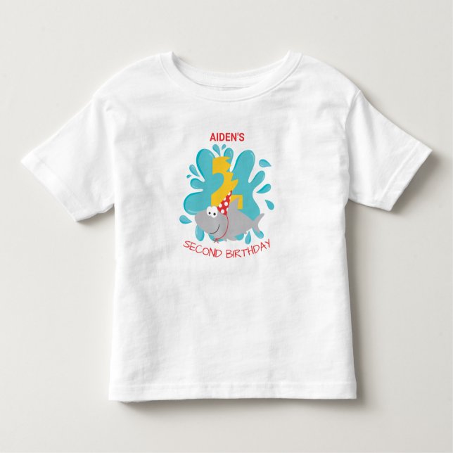 Camiseta Infantil Tubarão-Tubarão-Segundo-Camisa De Aniversário (Frente)