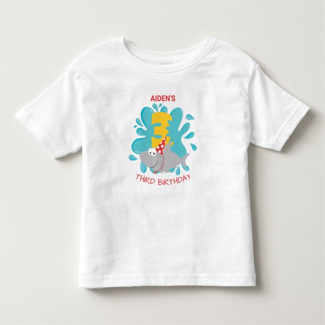 Camiseta Infantil Tubarão-Tubarão-Segundo-Camisa De Aniversário (Frente)