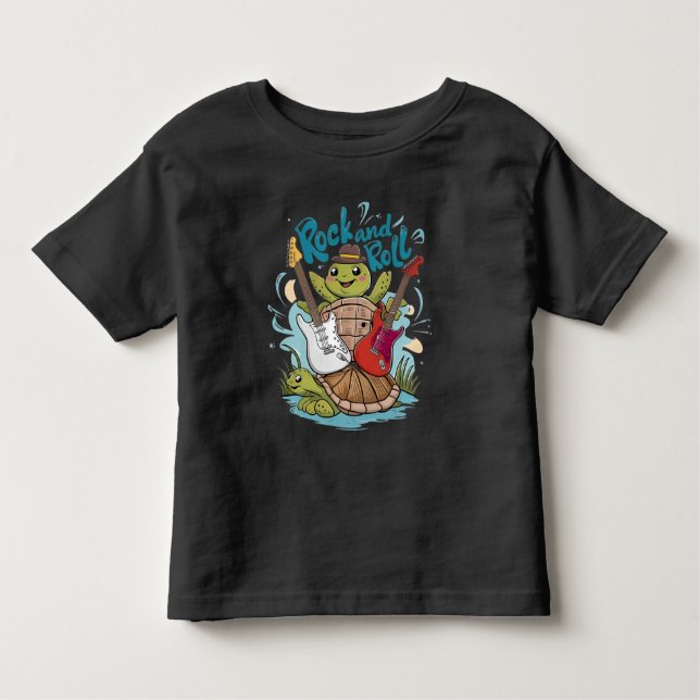 Camiseta Infantil Turtle Jam Session Rock And Roll (Frente)