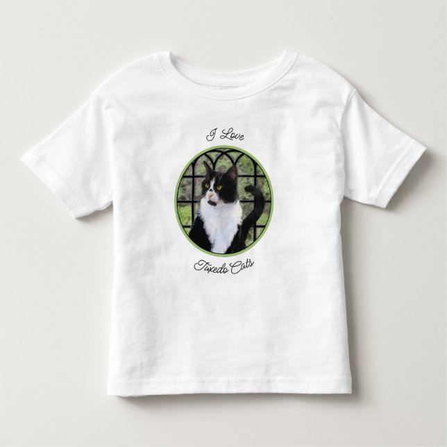 Camiseta Infantil Tuxedo Cat em Pintura de Janela Arte Animal Origin (Frente)