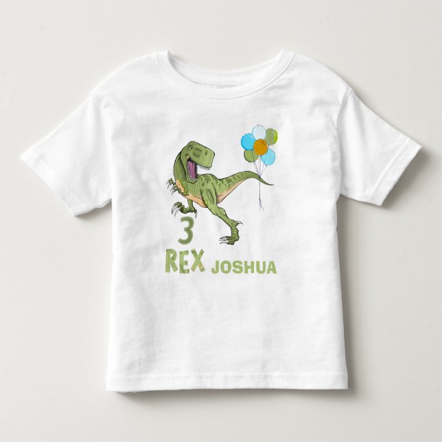Camiseta Infantil Tyrannosaurus Three Rex Dino aniversário de 3 anos (Frente)