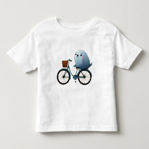 Camiseta Infantil Um belo selo de animação em uma bicicleta