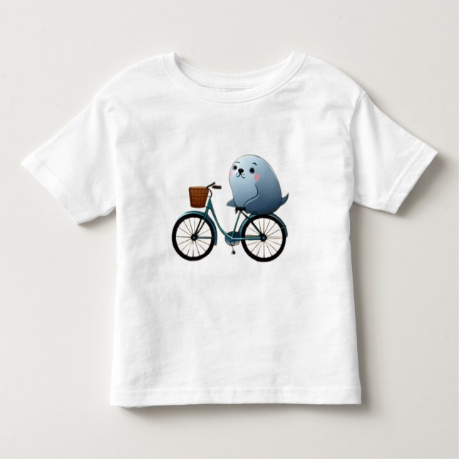 Camiseta Infantil Um belo selo de animação em uma bicicleta (Frente)