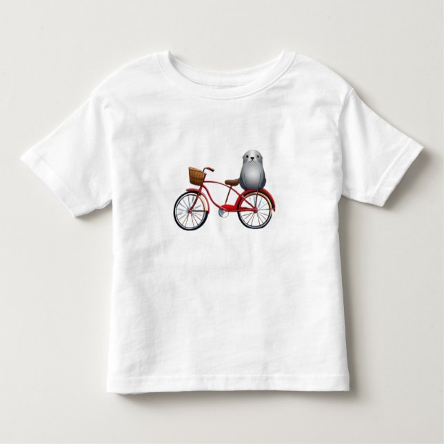 Camiseta Infantil Um belo selo de animação em uma bicicleta (Frente)