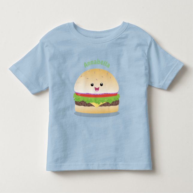 Camiseta Infantil Um bonito e feliz desenho animado do hambúrguer ka (Frente)