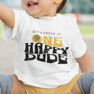Camiseta Infantil Um Cara Feliz Aniversário Moderno de Um Ano