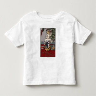 Camiseta Infantil Um ChristmasKid alegre em um cavalo de balanço