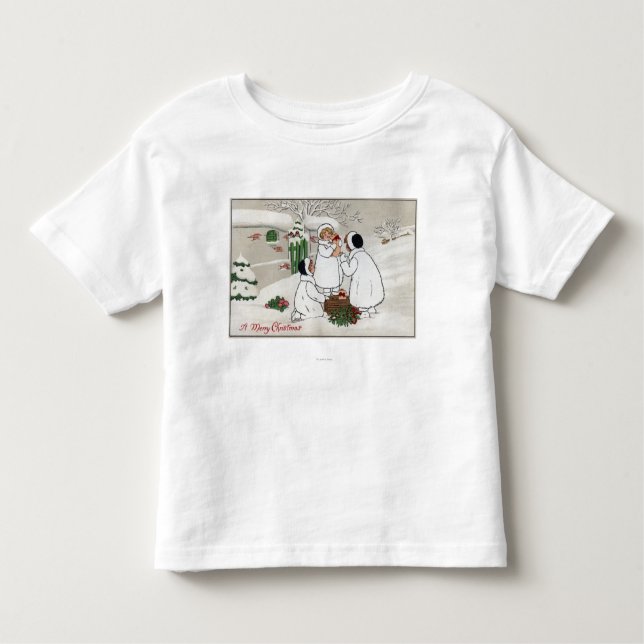 Camiseta Infantil Um ChristmasPeople alegre que guardara leitão (Frente)