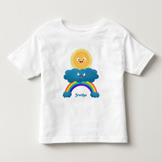 Camiseta Infantil Um desenho animado da nuvem-arco-íris, uma nuvem d (Frente)