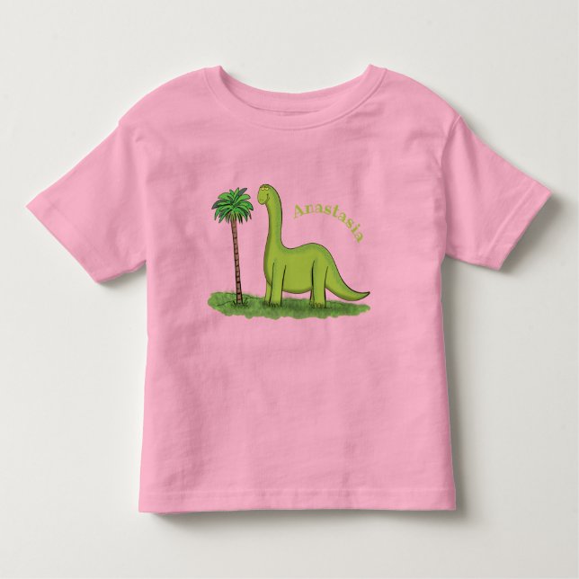 Camiseta Infantil Um desenho animado de brontosaurus dinossauros, ve (Frente)