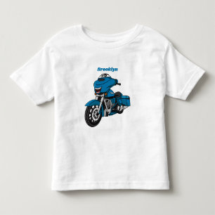 Camiseta Infantil Um desenho animado de moto azul e bonito