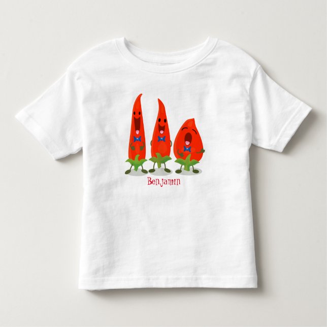 Camiseta Infantil Um desenho animado de pimentões cantando pimentões (Frente)