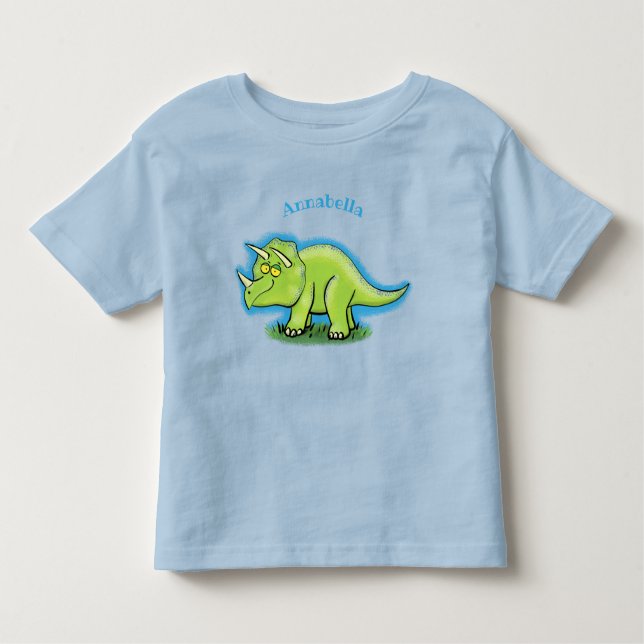 Camiseta Infantil Um desenho animado de triceratops dinossauros, ver (Frente)