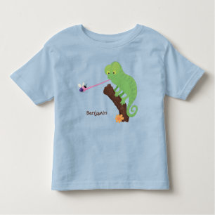 Camiseta Infantil Um desenho animado verde-feliz chameleon lagarto