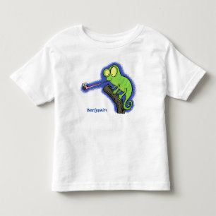 Camiseta Infantil Um desenho animado verde-feliz chameleon lagarto