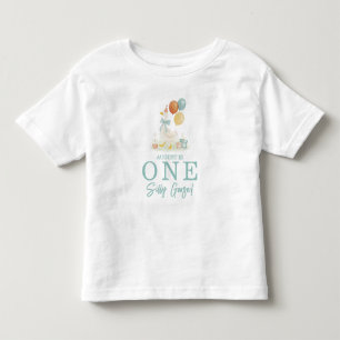 Camiseta Infantil Um Ganso Tolo Azul Teal Aniversário de 1 ano dos M