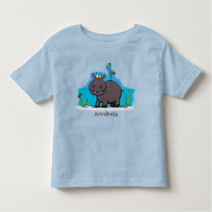 Camiseta Infantil Um hipopótamo engraçado bonito com desenhos animad